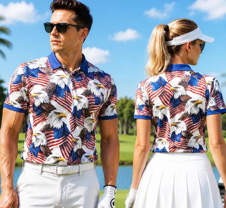 3D Printing Eagle - Polo de golf patriotique pour hommes,
